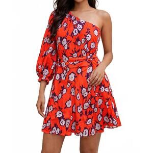 NEW JADE one shoulder dress in contrast poppies